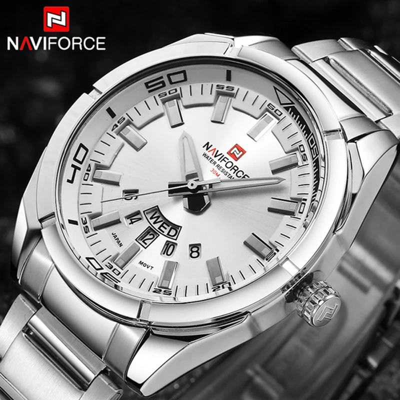 Бренд NAVIFORCE, мужские часы, роскошные, спортивные, кварцевые, 30 м, водонепроницаемые, мужские часы, нержавеющая сталь, ремешок, Авто Дата, наручные часы, Relojes