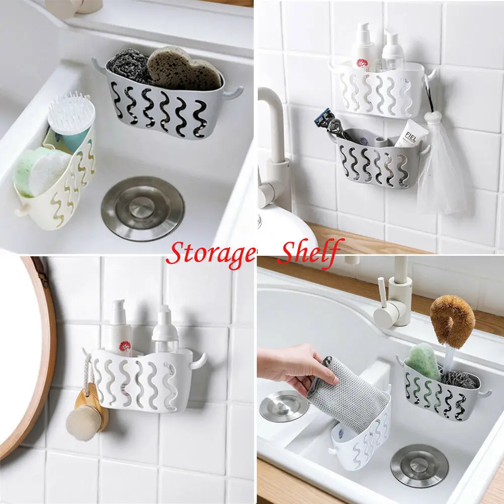 Hanging  Kitchen Sink Shelf Soap Sponge Drain Rack Bathroom Holder Storage US 