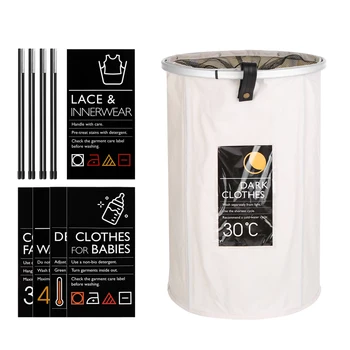 

Collapsible Cloth Laundry Basket Bin Mesh Dirty Clothes Laundy Storage Basket with Handles 4 Support Rods 4 Wheels 6 Sort Cards
