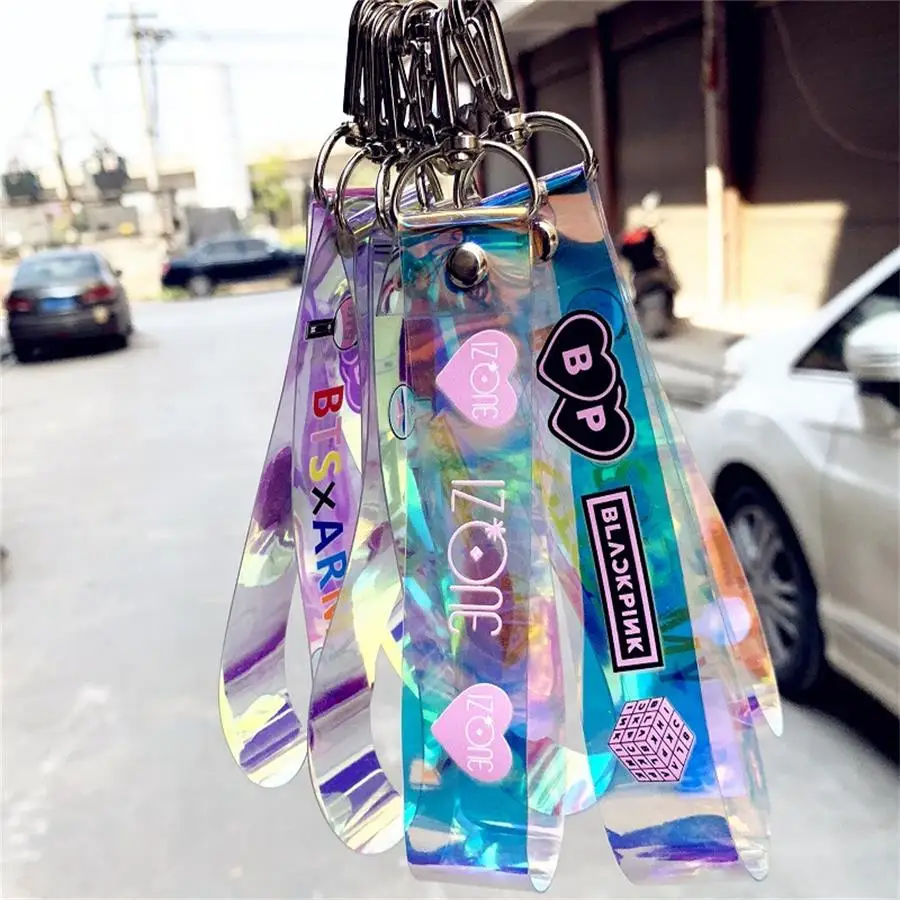 

Kpop BLACKPINK TWICE IZON GOT7 SEVENTEEN Holographic Photo Lanyard Cute Keychain Phone Strap Pendant