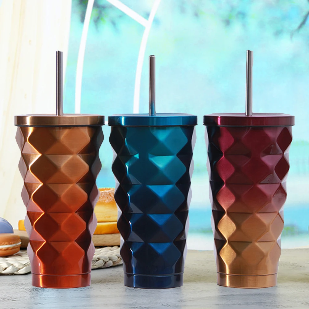 Coffee Mug Creative Thermo Cup Stainless Steel Tea Mug With Lid Colorful Vacuum Flask Metal Cup Straw Milk Tumbler Caneca Coffee Mug Creative Thermo Cup Stainless Steel Tea Mug With Lid Colorful Vacuum Flask Metal Cup Straw Milk Tumbler Caneca