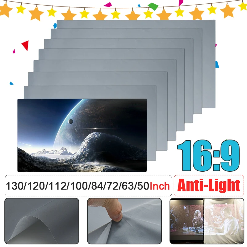 50/60/63/72/84/100/112/120/130 inch 16:9 Складная Анти Светильник проектор Экран HD 1080P 3D дома Кино