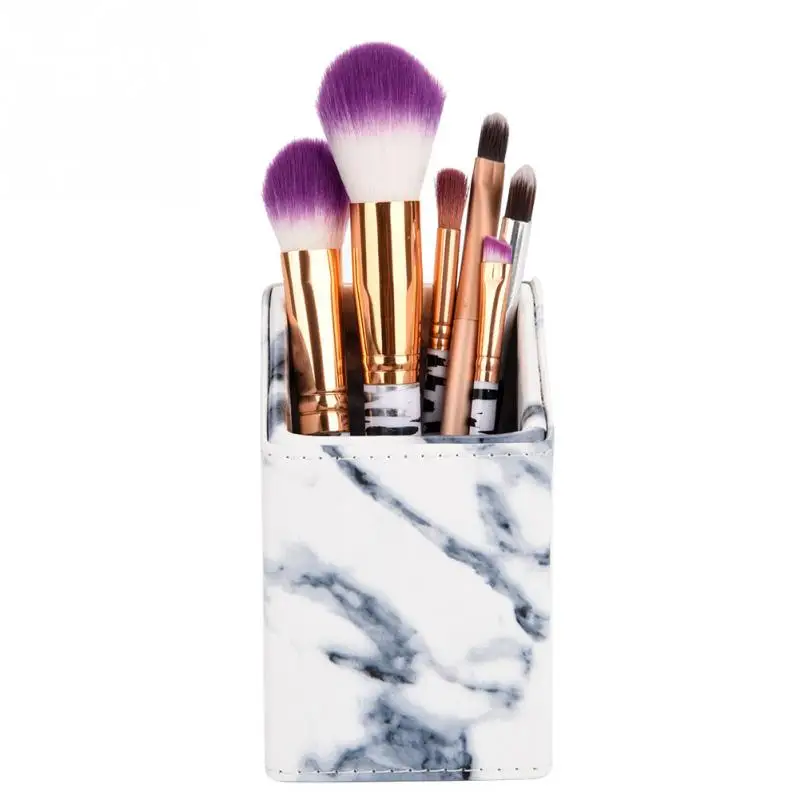 Buy Portable Marbling Makeup Brush Cylinder Organizer PU Cosmetic Storage Box