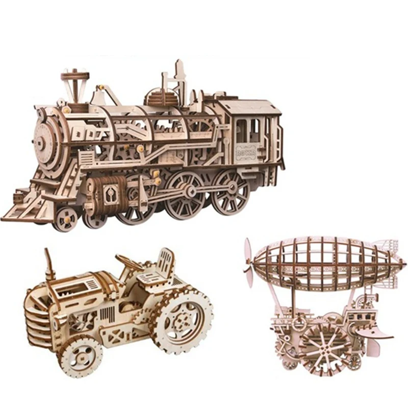 

ROBOTIME STEAM DIY Wooden Robot Toy Steam Train Tractor Off Road Educational Toy Best Gift For Your Child