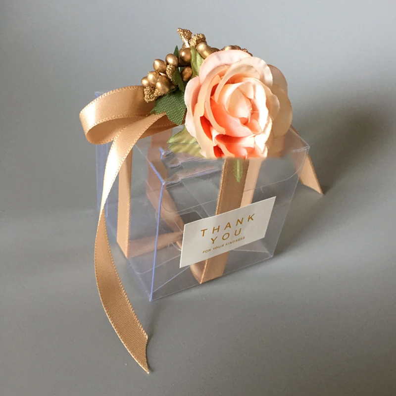 

Plastic/Kraft Paper Box for Party Gift Wedding Favors Candy Packing W/Rose