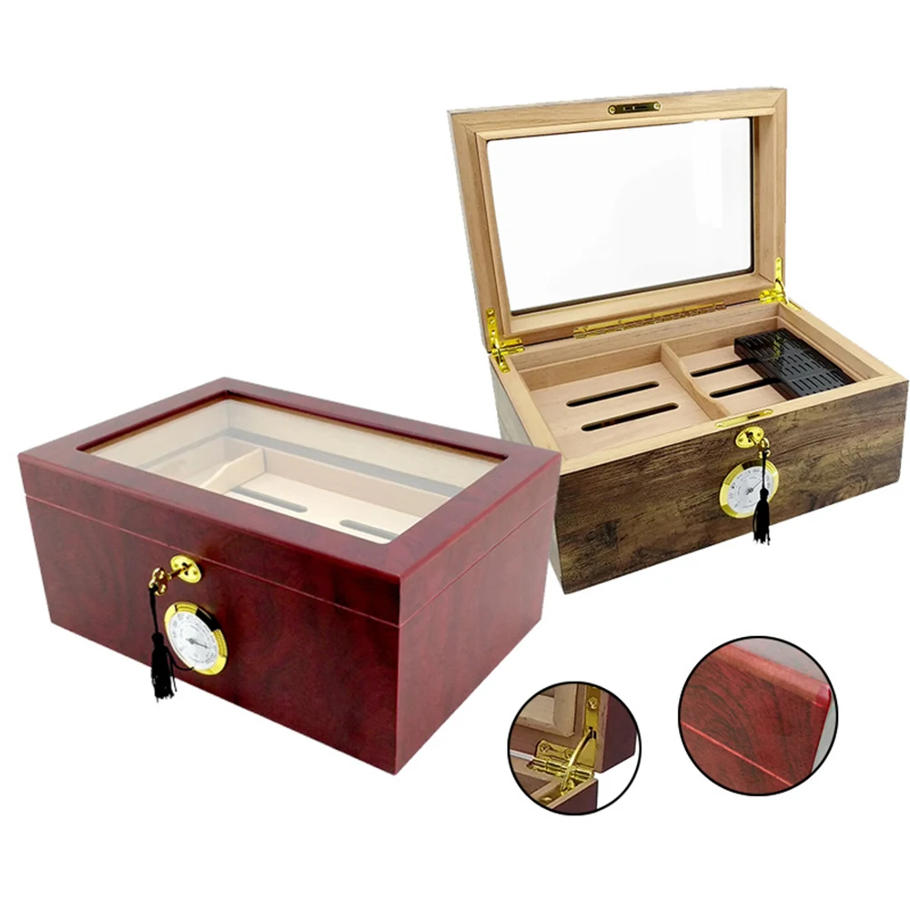 

1pc New Wood Box Cedar Lined Cigar Storage Case Humidor Humidifier Red / Wood Color About 120pcs Cigars Capacity