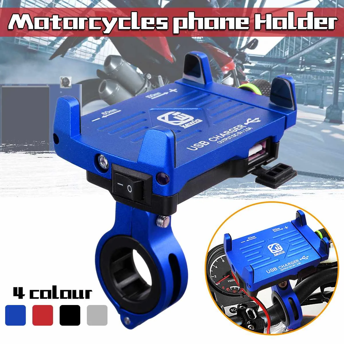 Motorcycle Phone Holder Handlebar Clip With USB Charger Mobile Phone