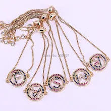 15 шт. дизайн кубического циркония 26 Алфавит браслеты с буквами золотого цвета A-Z начальный браслет для женщин и мужчин