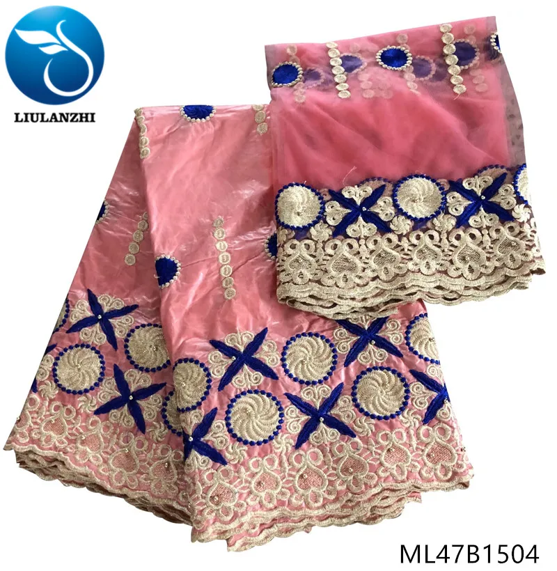 

LIULANZHI peach cotton brocade fabric bazin fabric riche getzner with mesh lace 5+2yards/lot for wedding dresses ML47B15