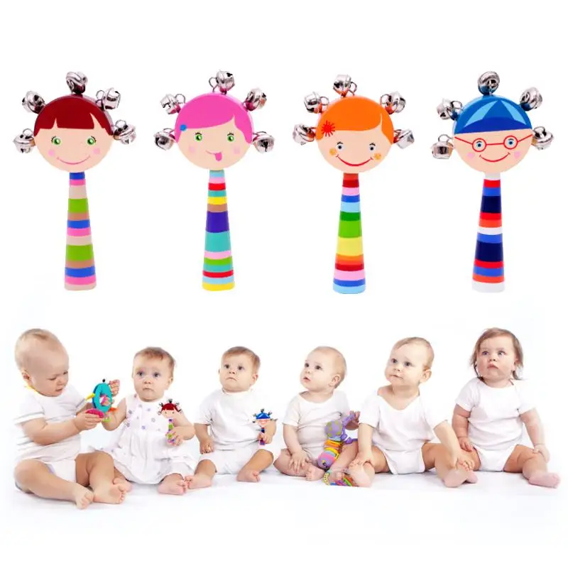 

Cute Wooden Stick Rainbow Hand Shake Bell Baby Rattles Jingle Bells Infant Shaker Rattle Ring Educational Toy Christmas Gift