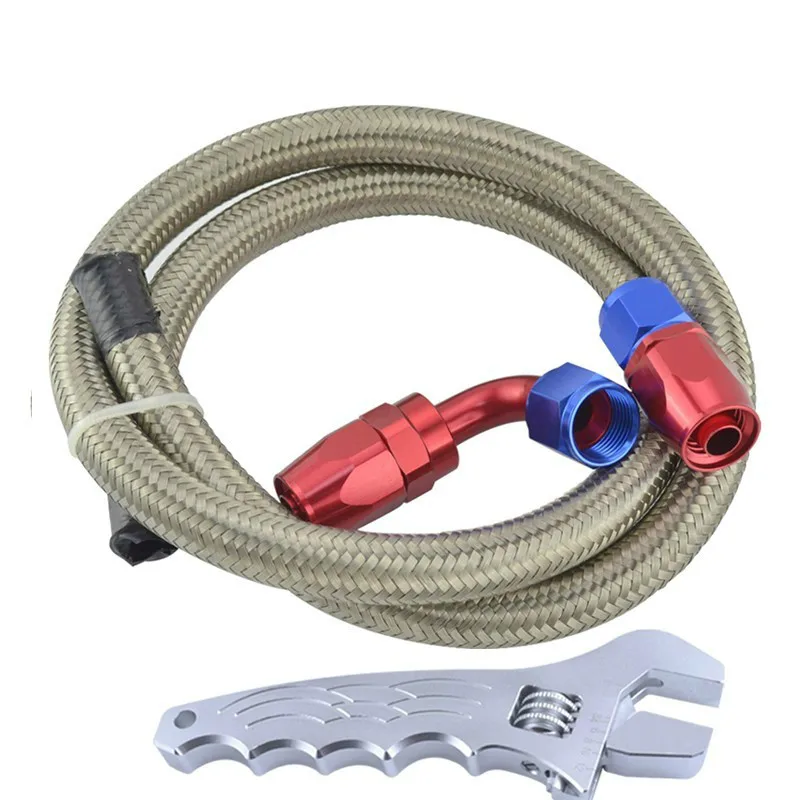 

SPEEDWOW AN4 AN6 AN8 AN10 AN12 Swivel Hose End 0 90 Degree Fittings+1M Stainless Steel Oil Fuel Hose Line+Adjustable Spanner