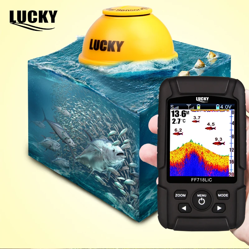 

LUCKY FF718LiC-wla Real Waterproof Fish Finder Monitor 2-in-1 Wireless Sonar Wired Transducer Fishfinder Color Visual Display