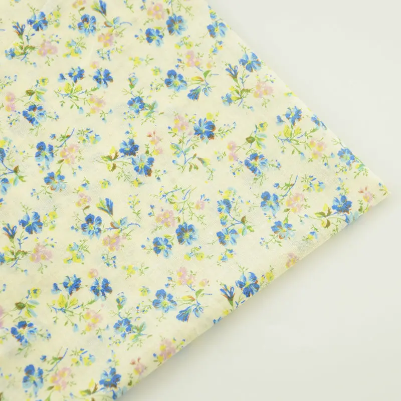 New Arrival Light Yellow 100% Cotton Plain Fabric Lovely Blue Flower For Beginner's Practice Curtain Pillow Tilda Doll Patchwork | Дом и