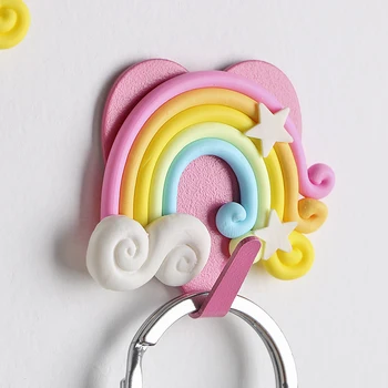 

Bedroom Decor Hooks Wall Coat Keys Bags Clothes Hanger Strong Suction Self Adhesive Cute Fantasy Rainbow Shape Wall Hooks