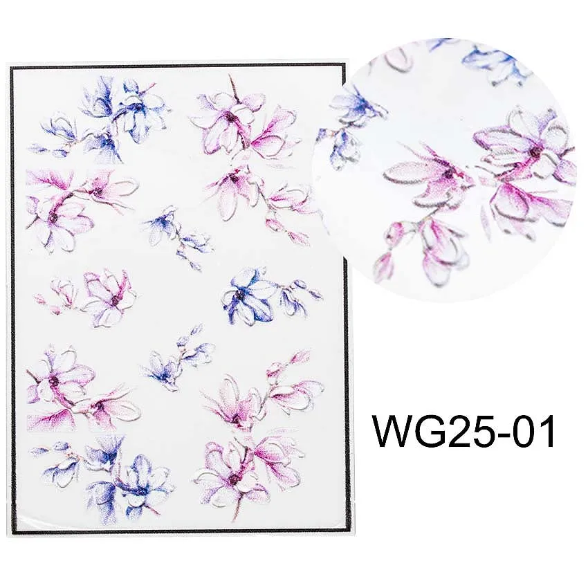 5 Flower Patterns 3D Acrylic Engraved Flower Nail Sticker Embossed Flower Nail Water Slide Decals N