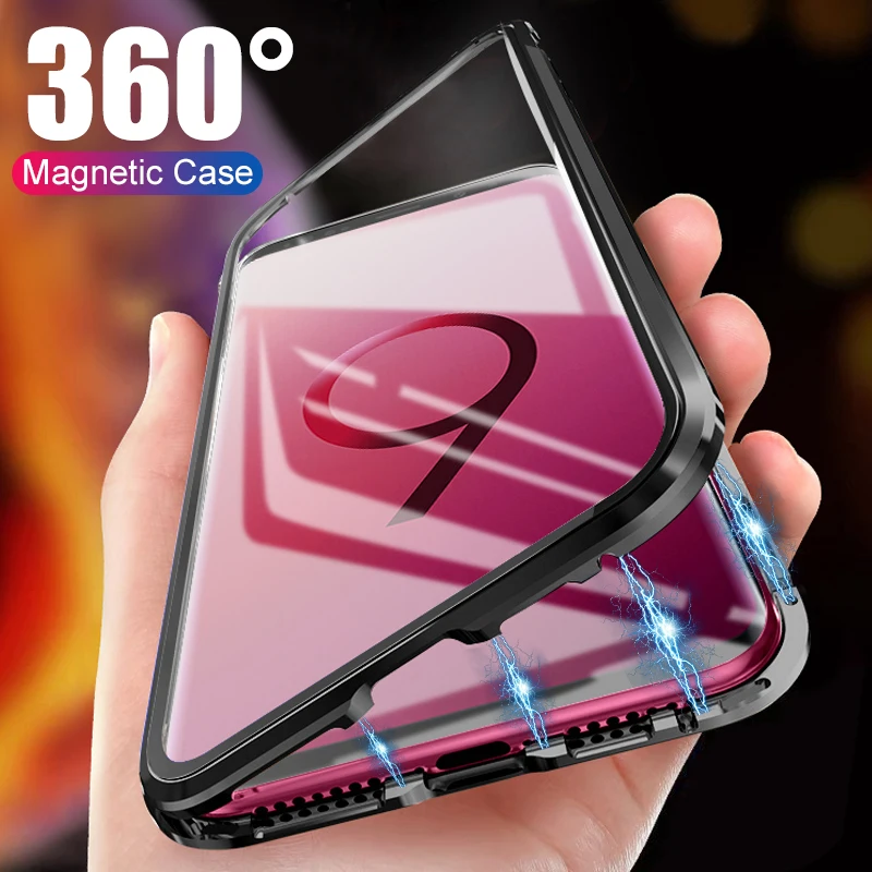 

Magnetic Adsorption Metal Case For Samsung S8 S9 Plus Note 9 8 For Samsung S10 Plus Tempered glass Back Magnet Cover Case fundas