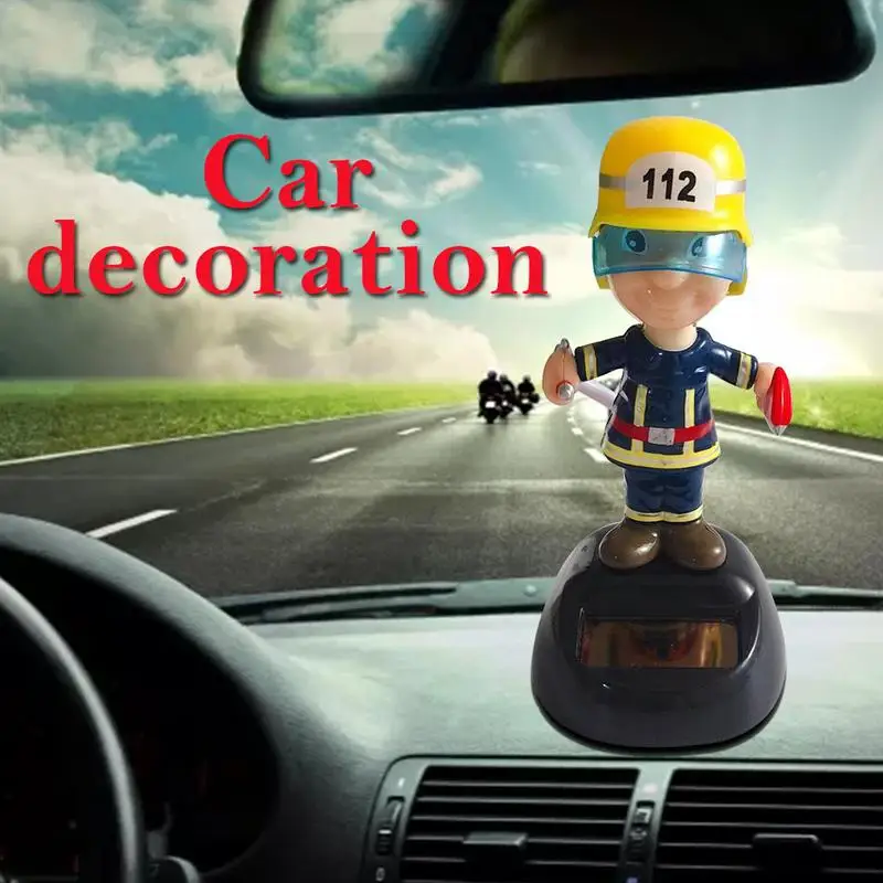 

High Quality Car Automatic Solar Shaking Head Decoration Firefighters Figure Doll Car Accessories Interior