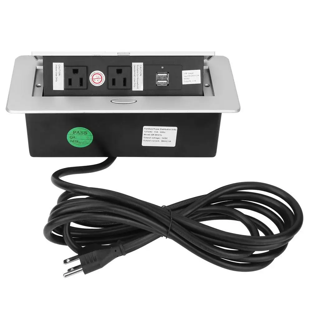 

Wall US Socket Panel Zinc Alloy Plate Dual USB Charge Port Wall Table US Socket Outlet Steel Box 100V-240V