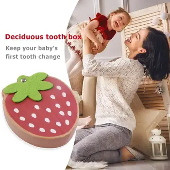 

Strawberry Box Souvenir Tooth Collection Wooden Baby Deciduous Tooth Box
