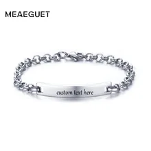 Пользовательские серебряные цепи для женщин ID браслет персонализированные нержавеющей стали тег изогнутый бар женский браслет дропшиппинг