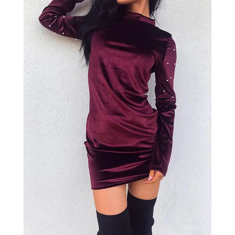 

Autumn Women Party Dress Runway Black Wine Red Velvet Bodycon Dress Vintage Sheath Mini Dress Winter Femme Vestidos SJ1482C