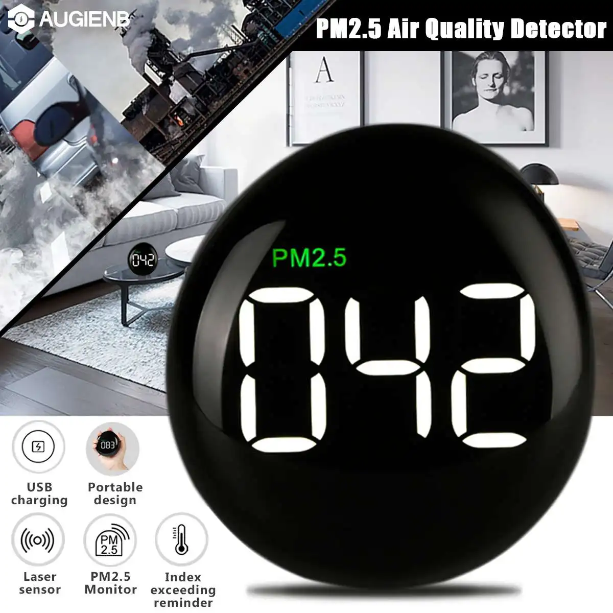 

Digital Air Quality Detector PM2.5 Gas Analyzers & Tester Meter Monitor Tester Built-in 450mAh Lithium Battery or USB Port ( Bla