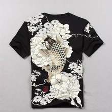 Футболка Лидер продаж Футболка мужская качественные товары Вышивка с коротким карпом татуировка с коротким рукавом o-образным вырезом хлопок Повседневная новое поступление