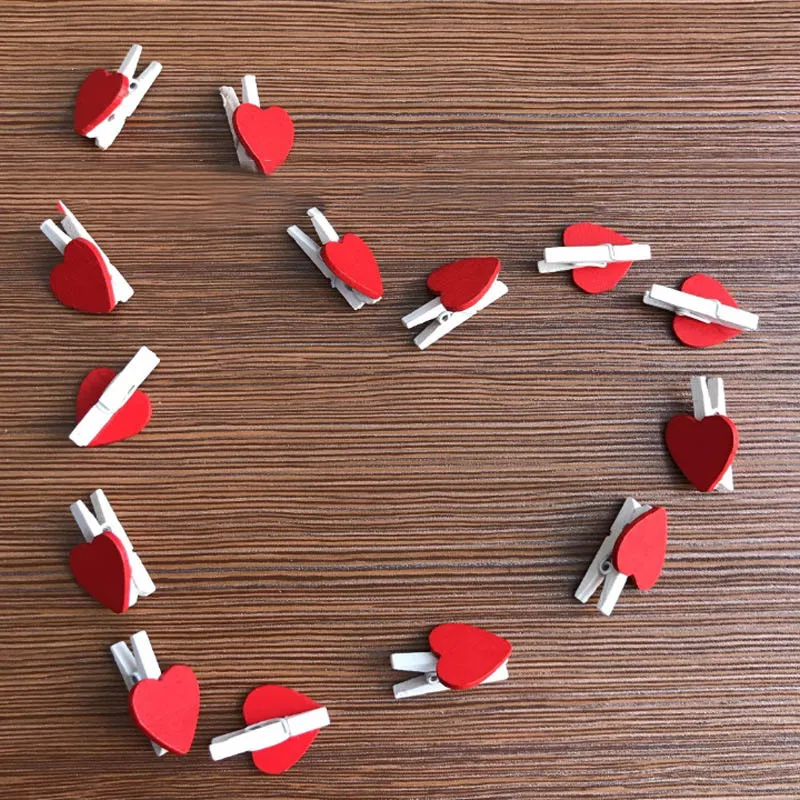 

20 Pcs Cute Red Heart Wooden Clothespin Clothes Photo Paper Peg Pin School Office Stationery Craft Postcard Clips