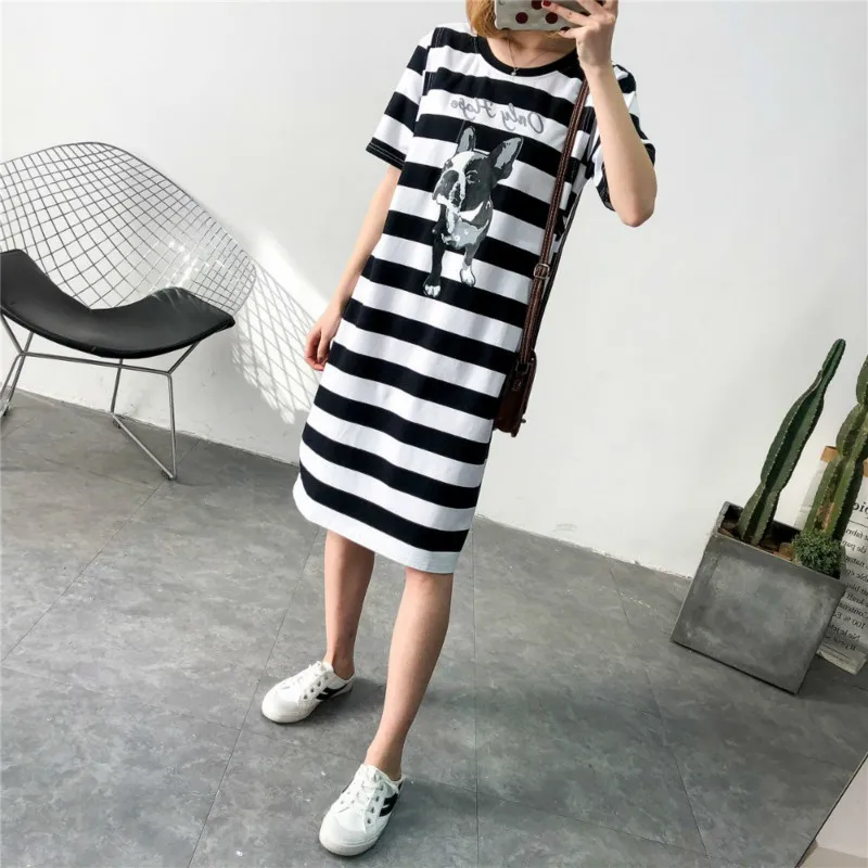 

Maternity Dress Loose Striped Nursing Dress Pregnant Women Long Section Cotton T-shirt Breastfeeding Dress Pregnant Women Dress