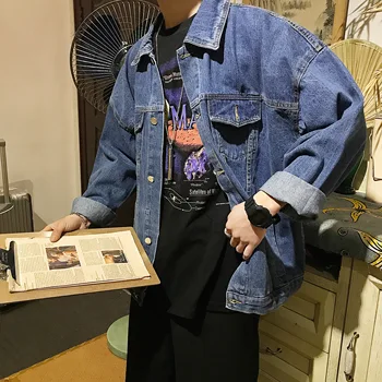 

2018 Men's Fashion Brand Outerwear New Denim Clothes Streetwear Bomber Jacket Loose Male Cowboy Blue Color Casual Coats M-2XL