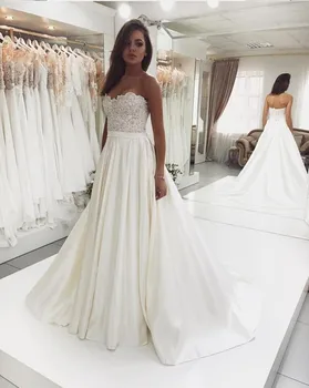 

Elegant Lace Up Wedding Dress 2019 Simple A-line Bridal Dress V-neck Sexy Romantic Floor Length Wedding Gowns Vestidos De Novia