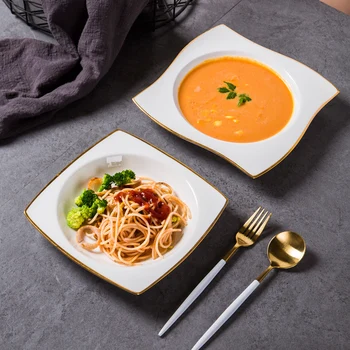 

Phnom Penh Ceramic Creative Disk Shaped Quadrangular Bone Porcelain Deep Plate Contained Vegetable Plate European