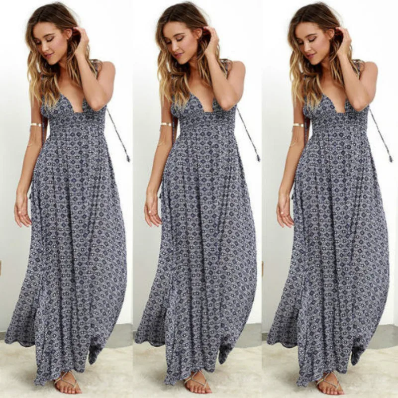 

New Fashion Women Grace Summer Dress Maxi Floral Summer Deep V Neck Sexy Casual Loose Party Dress