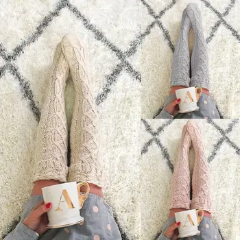 

Fashion Brand Newest Womens Warm Knit Over Knee Long Boot Thigh-high Cotton Leggings Stocking High Street Kenn-Length