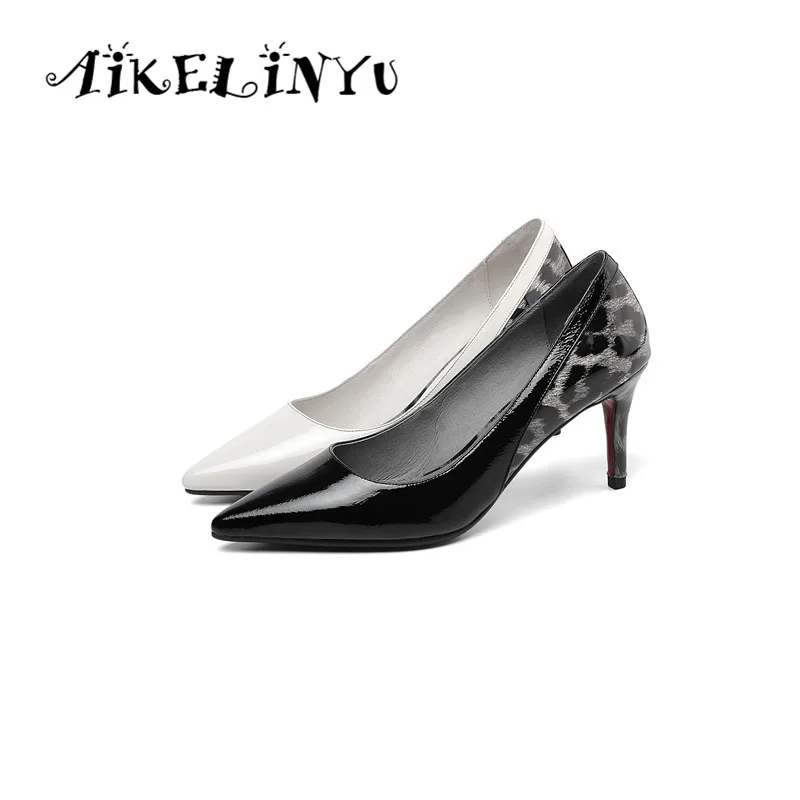 

AIKELINYU 2019 Fashion Leopard Print Design Pumps Sexy High Thin Heels High Quality Cow Leather Shoes Pointed Toe Women's Pumps