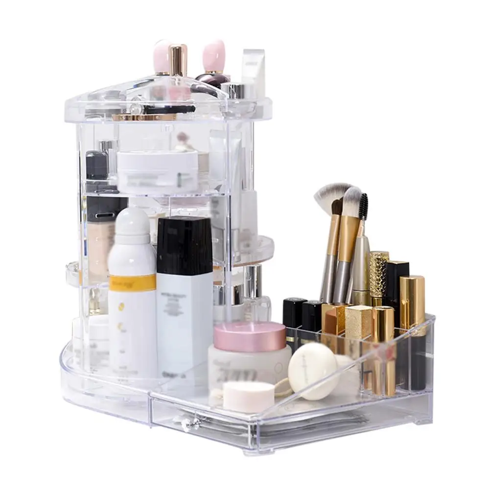 

360 Degree Rotation Adjustable Makeup Storage Box Large Capacity Makeup Holder Rack For Toner Cream Makeup Brush Lipstick