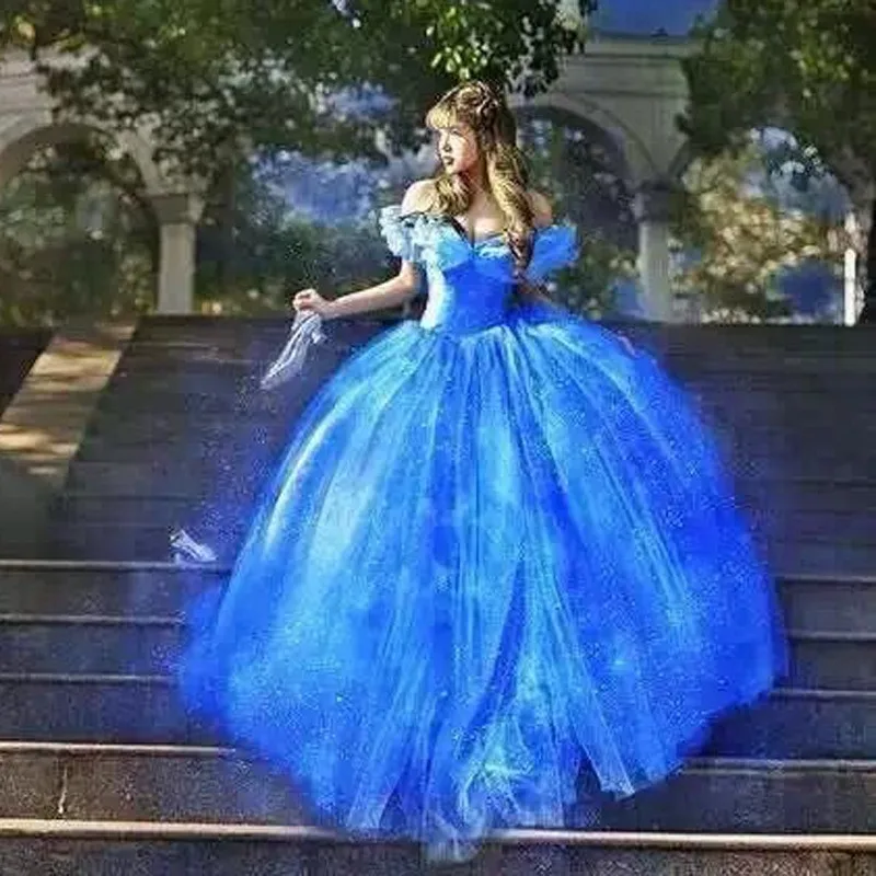 

New Movie Scarlett Sandy Princess Dress Off Shoulder blue Cinderella Costume Adult girls Hot Sale scarlett vestidos dress robe