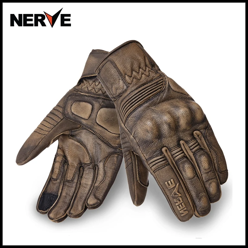 

NEW NERVE Retro Pursuit Real Leather Motorcycle Gloves Moto Riding Waterproof Full Finger gloves big size S M L XL XXL 3XL