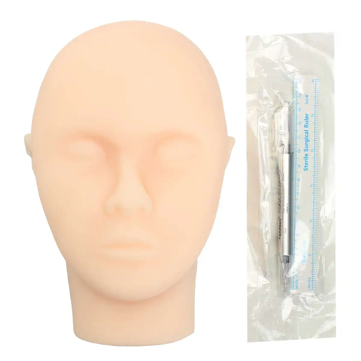 

Medical Surgical Silicone Head Model Facial Injection Training Model With Marker Pen Measuring Ruler School Educational Teaching