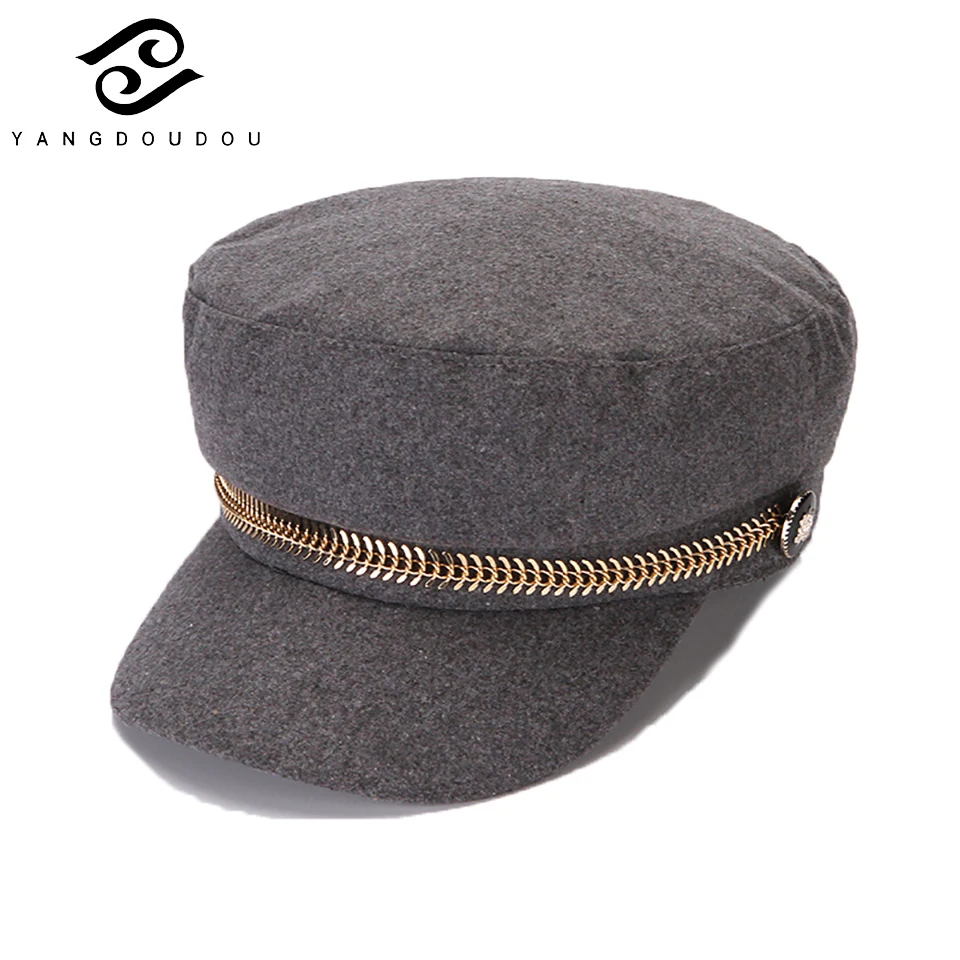 Для женщин темно-аксессуары для волос женский шляпа Элитный бренд на весну и зиму темно-синяя кепка без каблука Топ хлопок теплая модная шляпа в стиле милитари 2 цвета