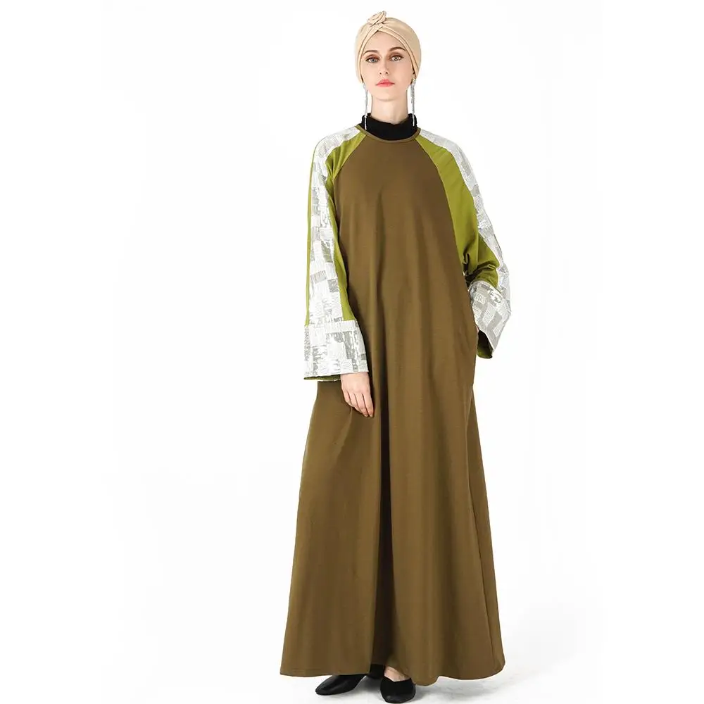 

Ramadan Muslim Women Casual Sport Abaya Long Maxi Dress Islamic Kaftan Sweatshirts Robe Patchwork O-neck Sports Gown Patchwork