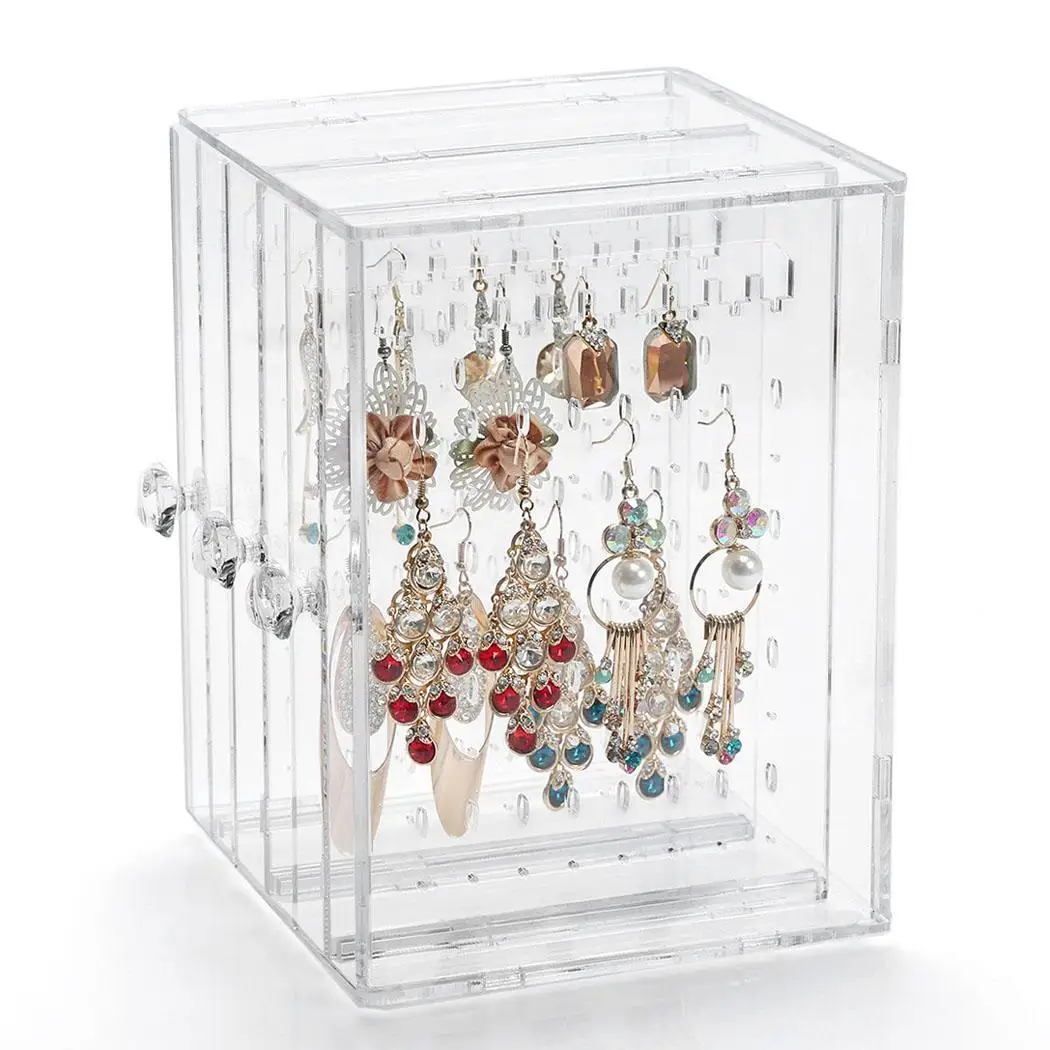 

Acrylic Jewelry Box Earring Storage Organizer Dust-proof Display Square Casual Jewelry Rack