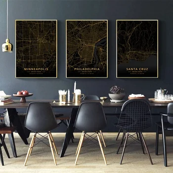 

USA Minneapolis Philadelphia City Map Gold Map Canvas Art Print Wall Pictures for Living Room No Frame