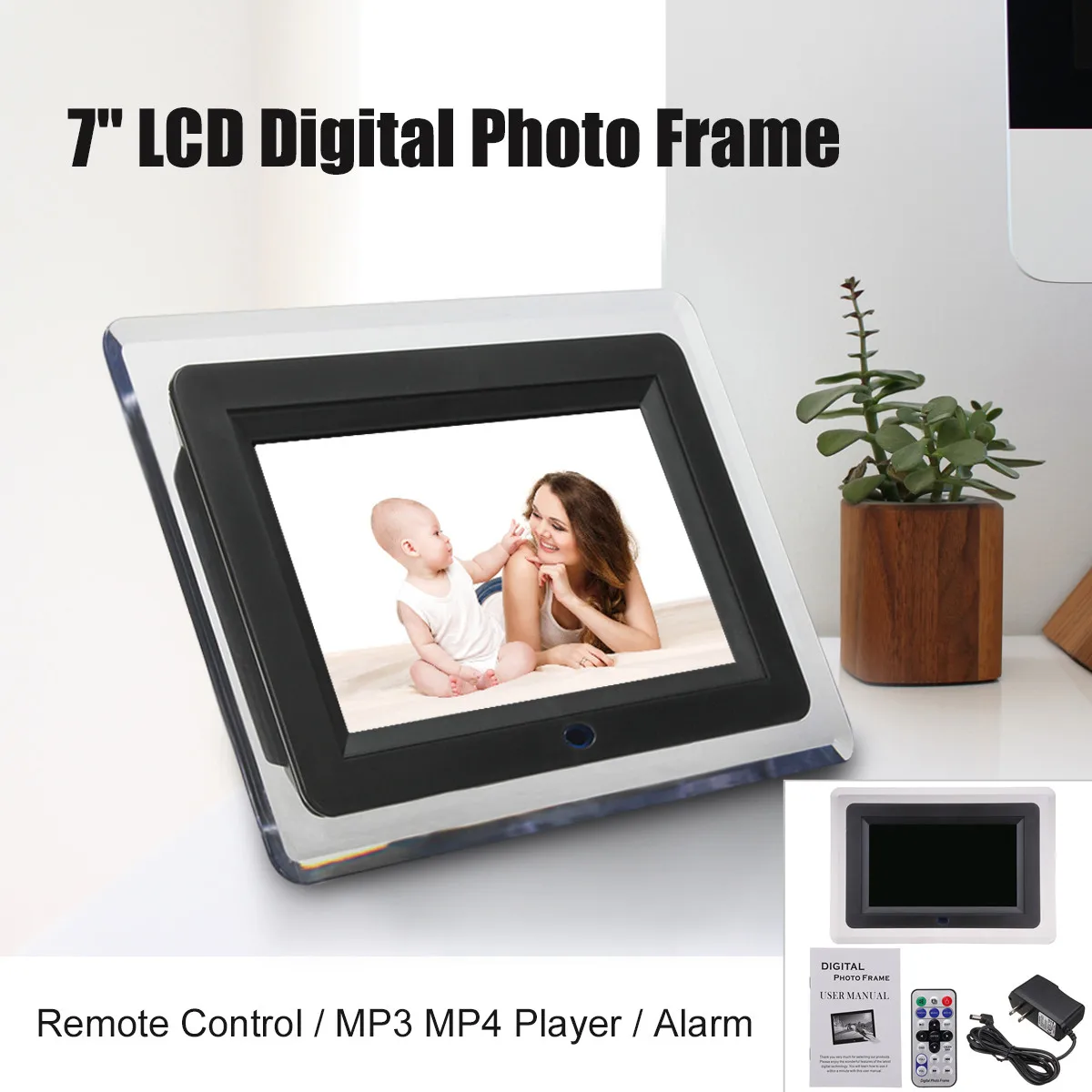 

7 inch Multi-functional LCD Digital Photo Picture Frame Clock Music Movie Calendar Video Player Remote Control 23x16x3.5cm