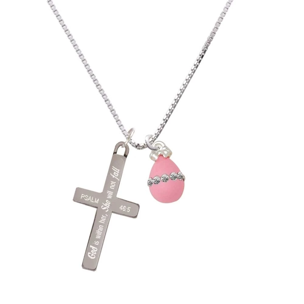 Pink Easter Egg with Clear Crystal Band - She will not Fall Cross Necklace | Украшения и аксессуары