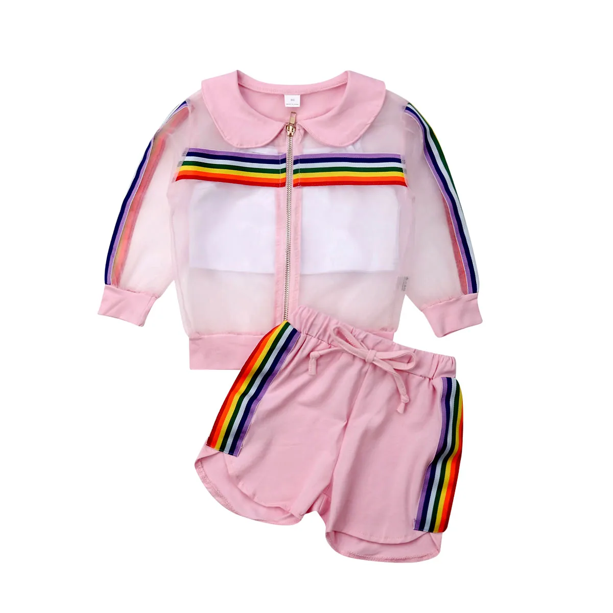 Коллекция года, Детская летняя одежда детская куртка с сеткой для маленьких девочек, комплект со штанами и жилетом комплект из 3 предметов, пляжный костюм с УФ-защитой, комплект в разноцветную радужную полоску