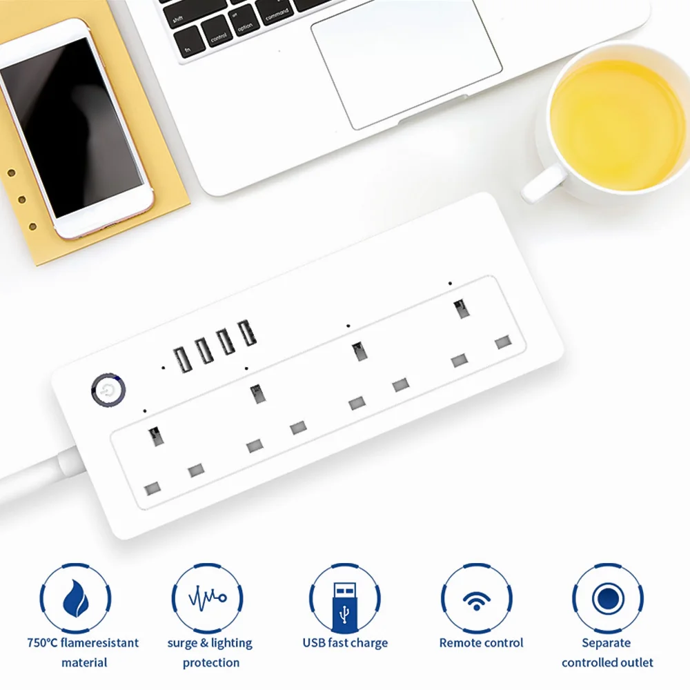 

WiFi Smart Wall Socket Power Strip 4 Port USB 4 AC Outlets USB Power Surge Protector For Alexa Google Home