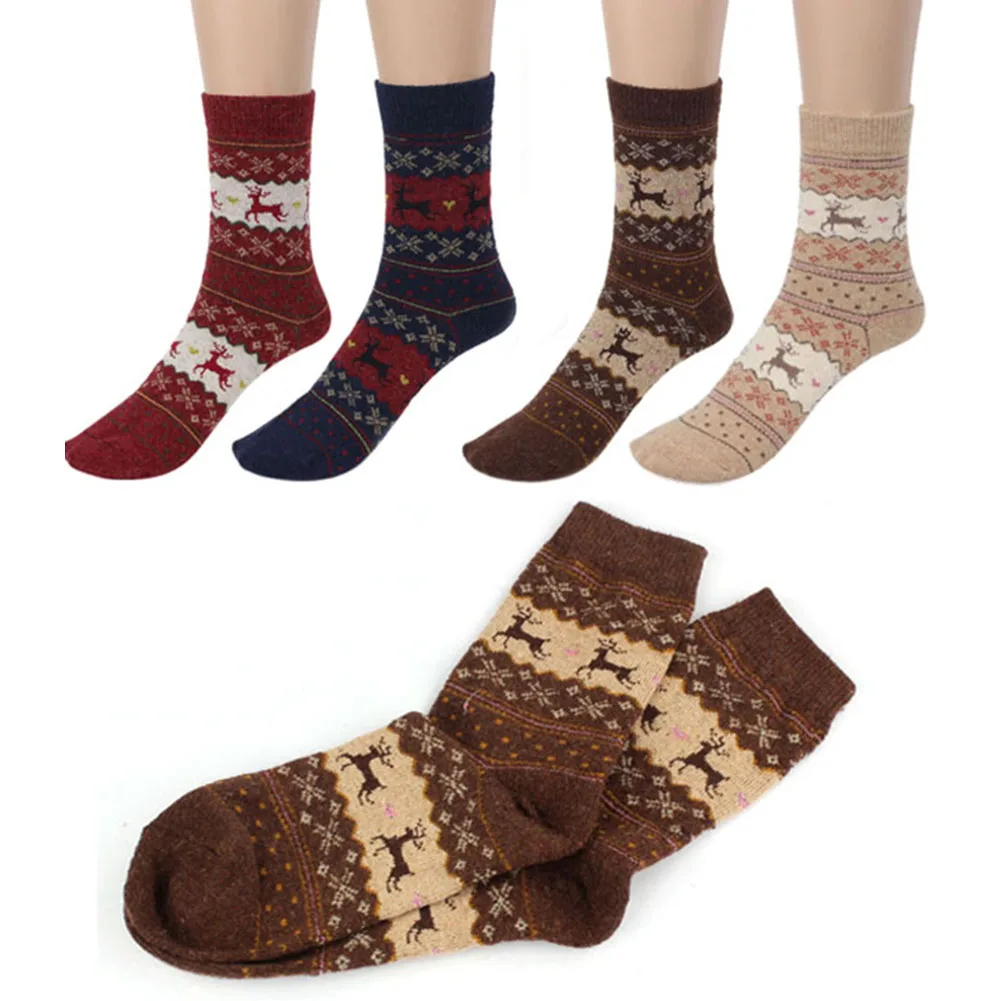 1 пара зимних носков для женщин и мужчин теплые шерстяные носки милые удобные носки с принтом снежинок и оленей Рождественский подарок