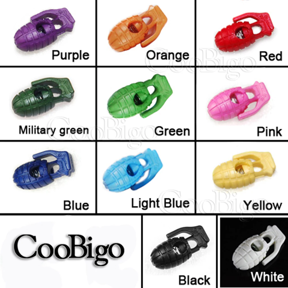 

100pcs Multi-Color Plastic Hand Grenade Cord Lock Spring Stopper Rope Clamp Paracord Shoelace Outdoor Parts Accessories