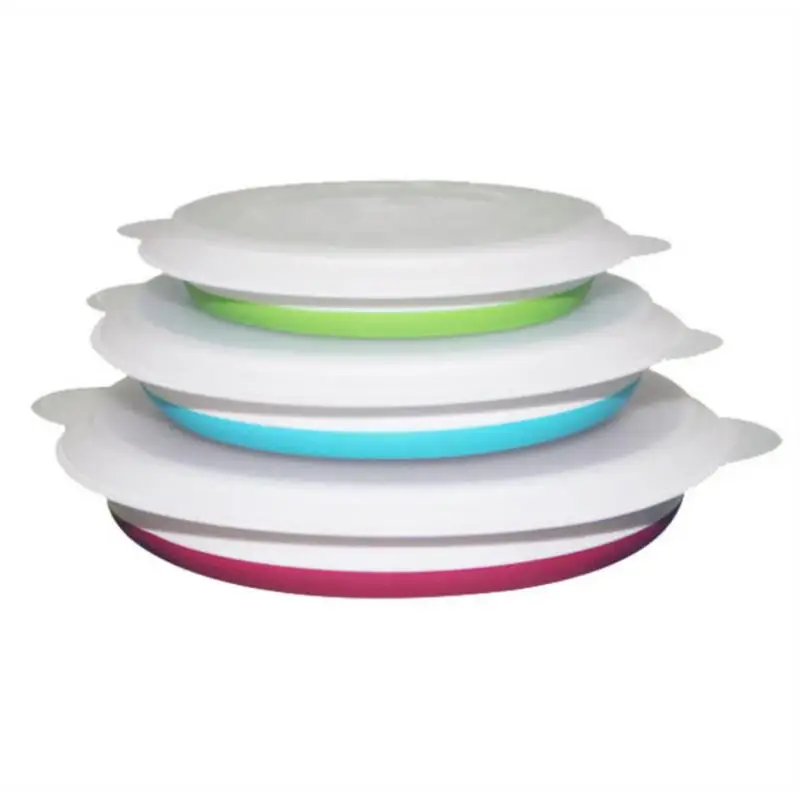 

3 Pieces Folding Silicone Tableware Set Food Storage Bowl With Lid Portable Outdoor Picnic Tableware Set Innovative Gift